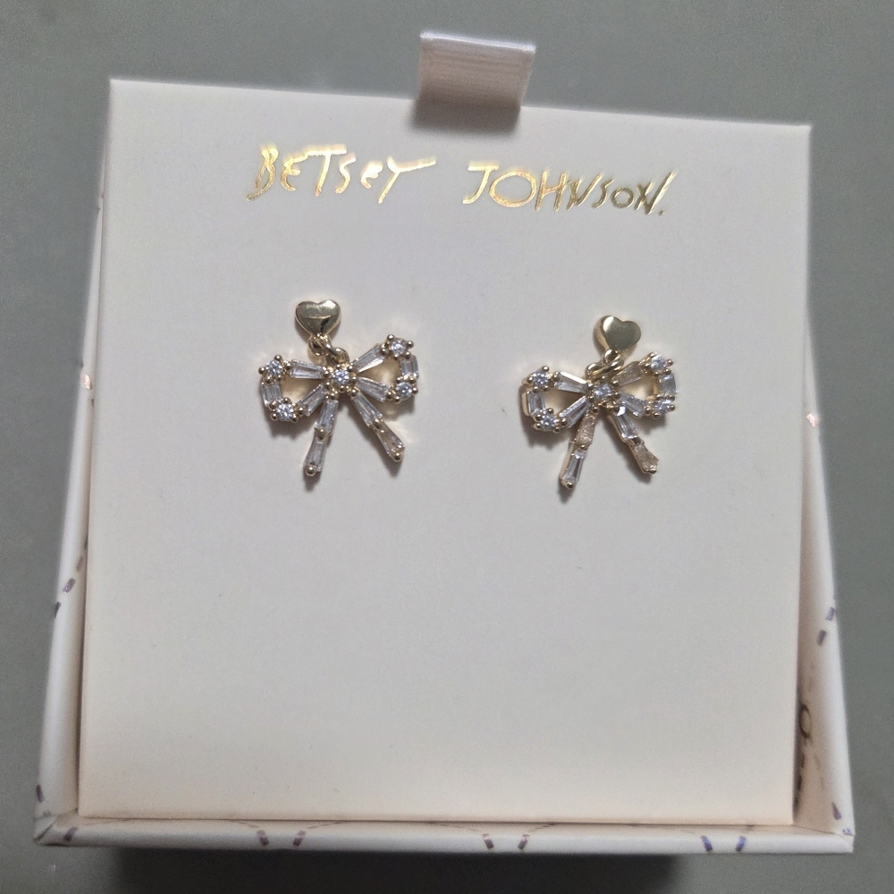 Betsey Johnson Gold Bow Earring with Crystal Accents